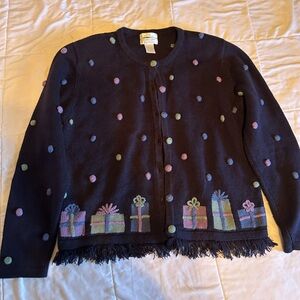 Christopher & Banks Black Cardigan with Multicolor Dots and Gift Design